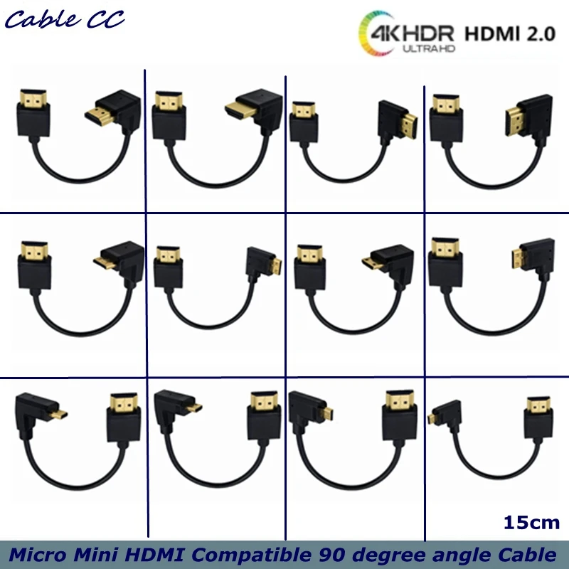 

15cm 90 Degree Angle OD3.2mm 2.0 Version 4k@60hz Micro Mini HDMI - Compatible With UP Down Left Right High-Definition Cables