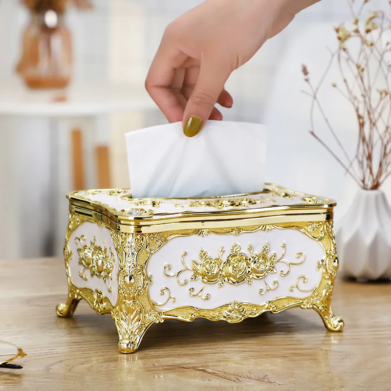  LJINK Caja de pañuelos para pañuelos de resina, papel de bombeo  de flores, dispensador de servilletas, para decoración de almacenamiento,  caja de pañuelos decorativa (color dorado) : Hogar y Cocina