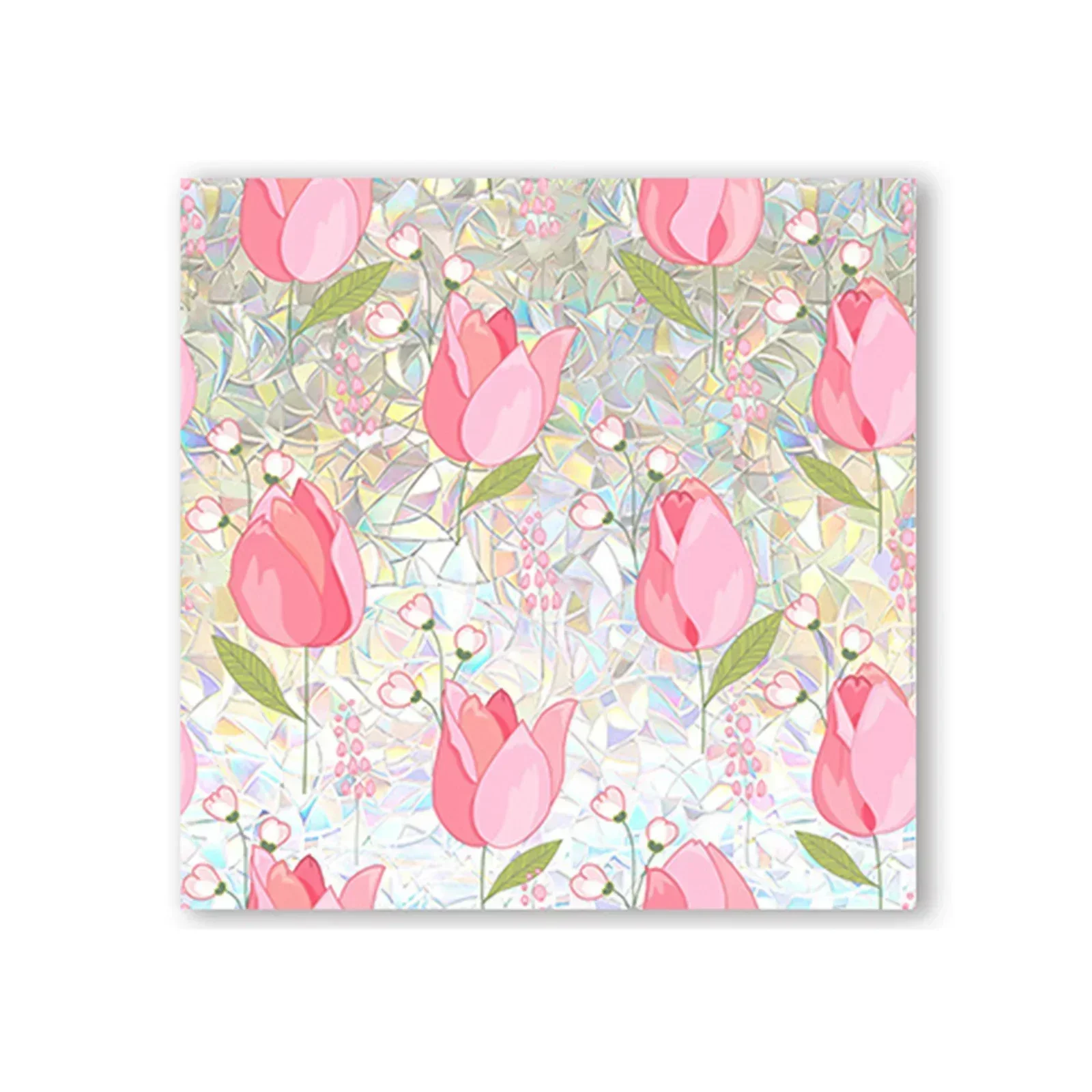 Pink Flower Tulip Double-sided Visible Colorful Sunlight Static Window Sticker Decorative Sticker Can Be Cut
