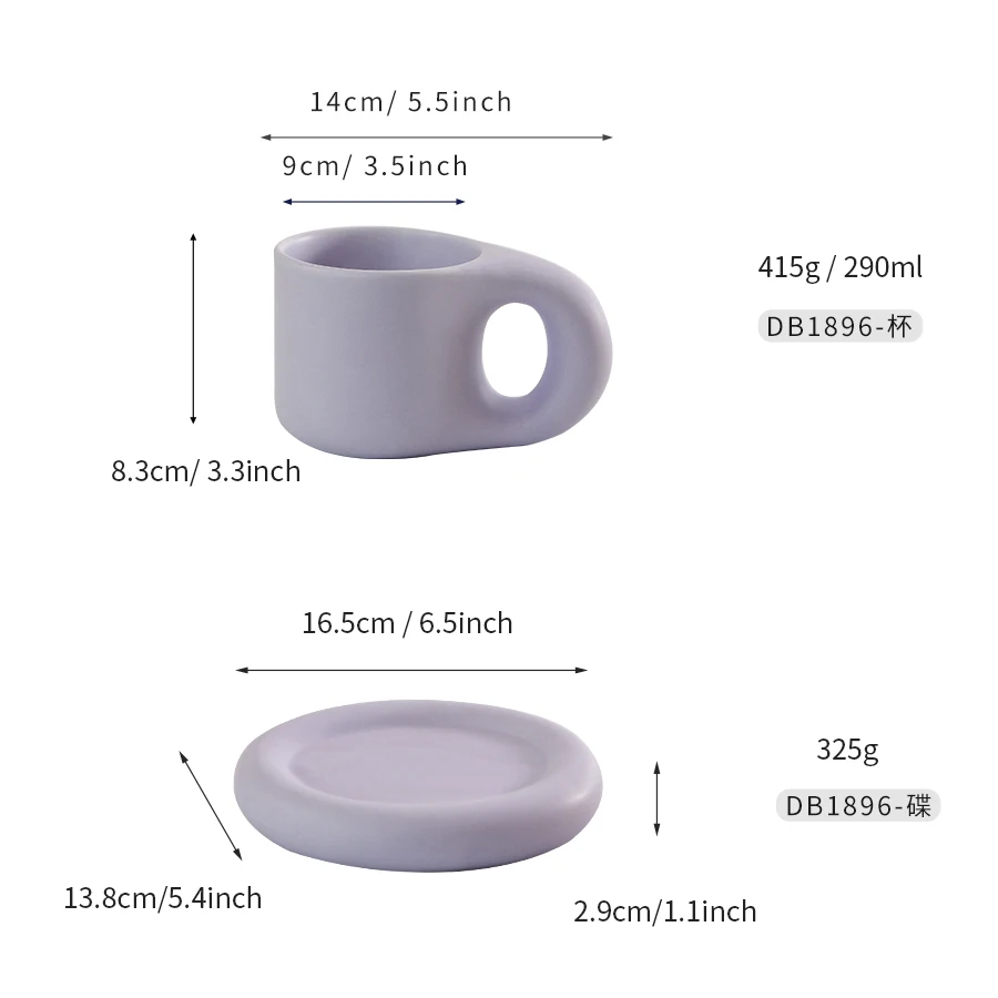 Sett med 2 lubne morsomme keramiske kaffekrus, nyhet søt steintøykopp og skål_voghion.com