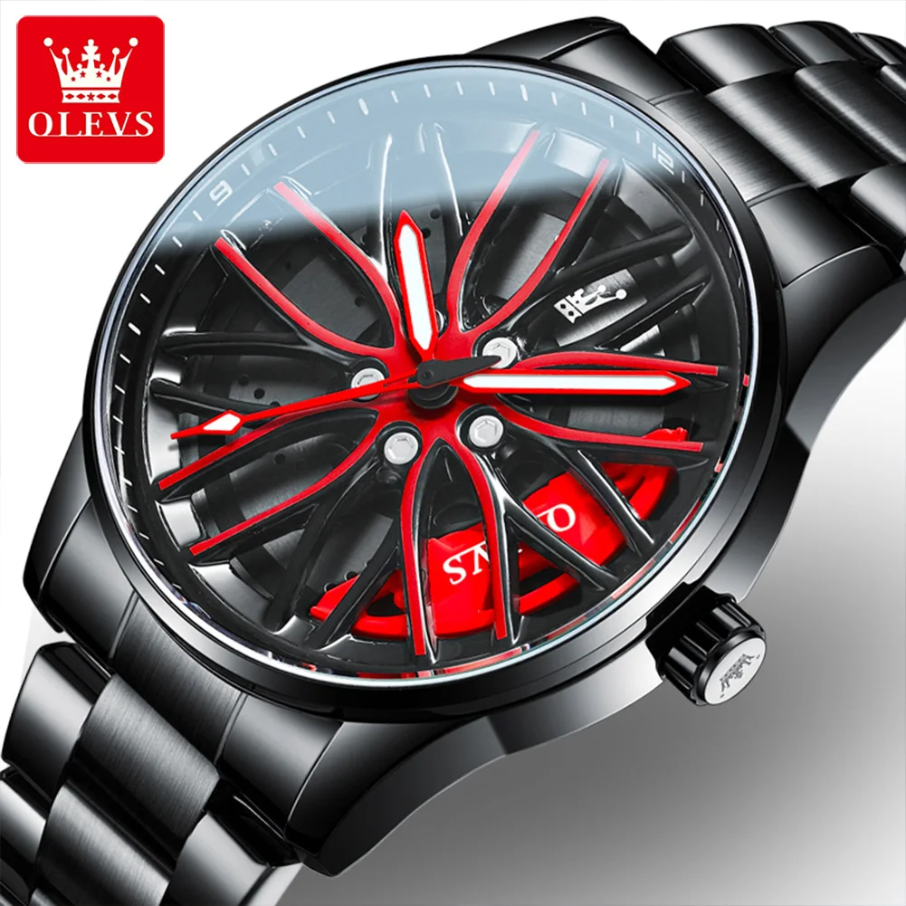 Olevs New Mens Luxury Quartz Watches Car Watches 3d Sport Rim Hub Wheel