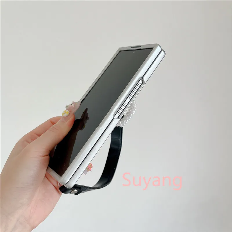 Pearl Heart Pu Leather Alligator Pattern Case For Samsung Galaxy Z Fold_voghion.com