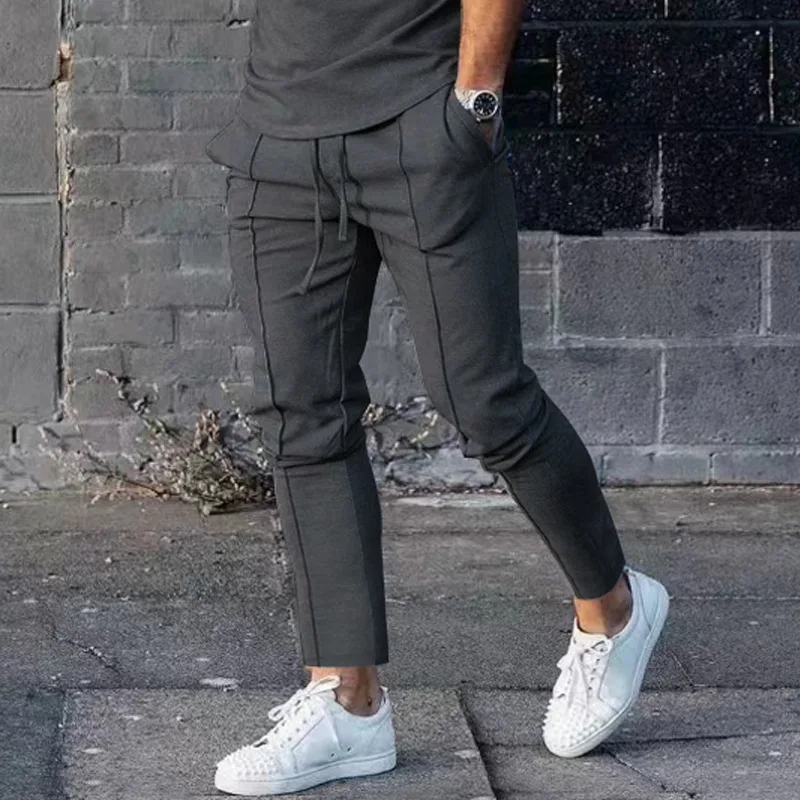 Men's Casual Pants Street Ruffled Solid Color Comfortable Versatile Travel Breathable Loose Fitness Jogging Casual sports pants