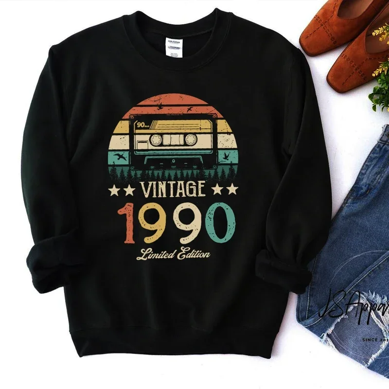 

Original Design Vintage Magnetic Tape 1990 34th 34 Years Old Women Sweatshirt Harajuku O Neck Birthday Party Clothes Jumper Top