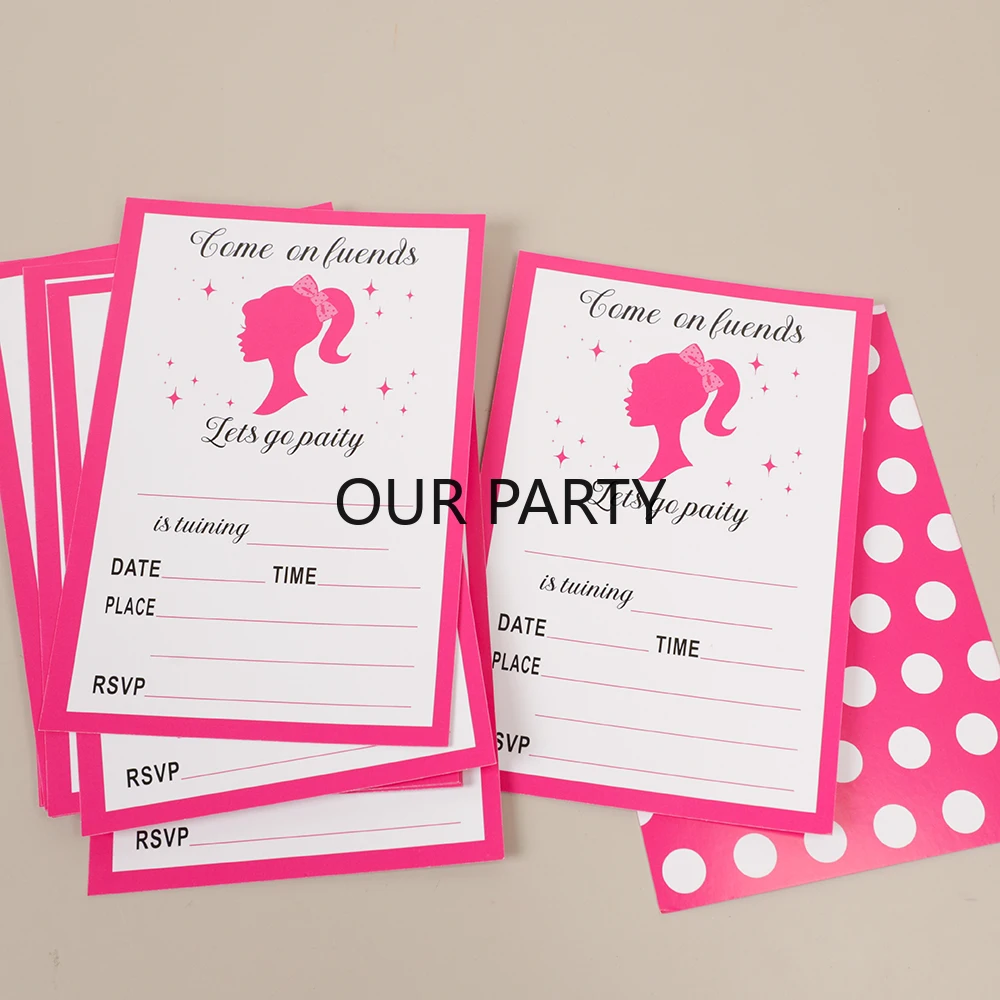 20Pcs Let's Go Party Theme Invitation Cards Dot Princess Girl Greeting Card for Birthday Baby Shower Wedding Party Decoration