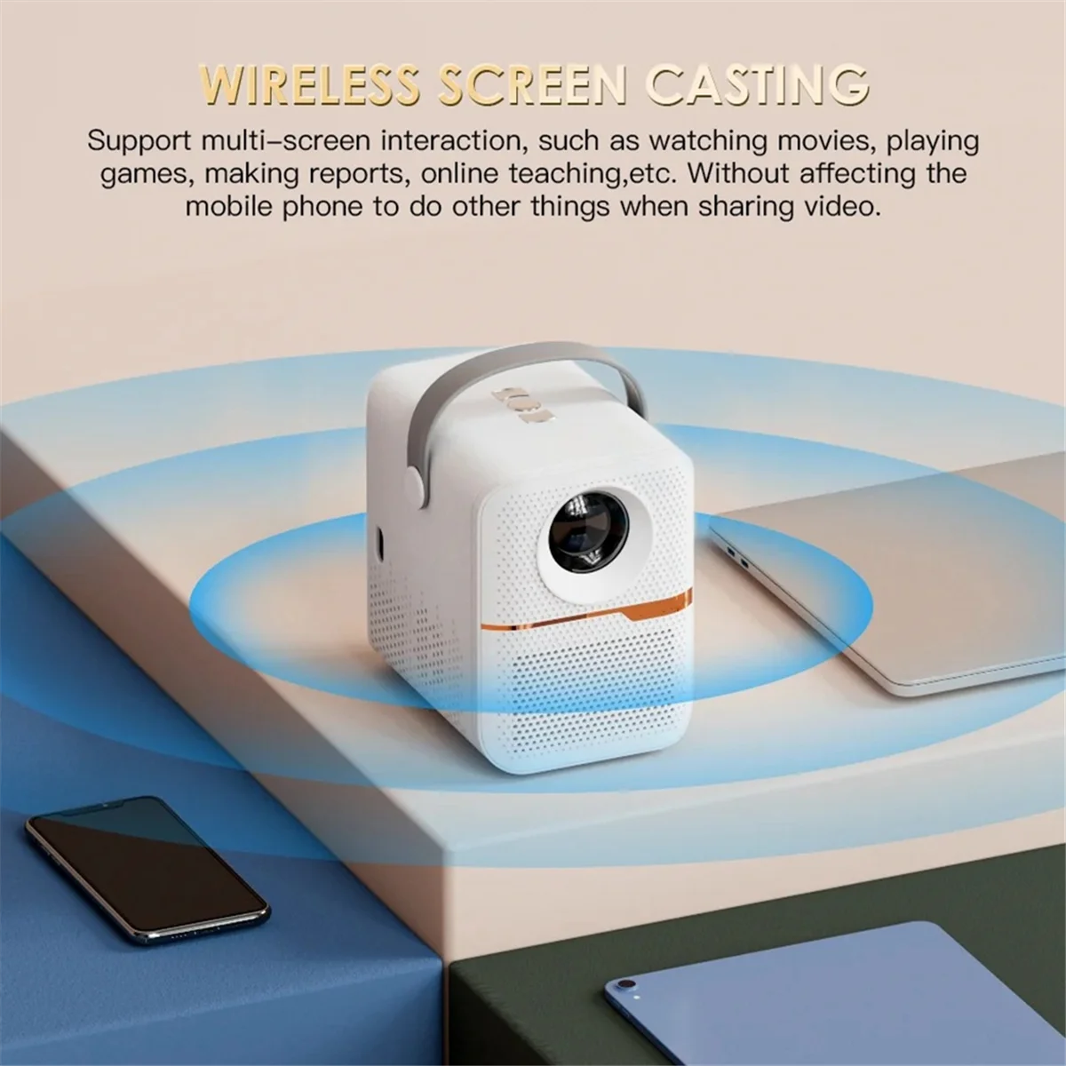 JAS-P10 Smart 4K WiFi Portable 1080P Home Theater Video LED Bluetooth Mini Projector Android 10 Projector US PLUG(White)