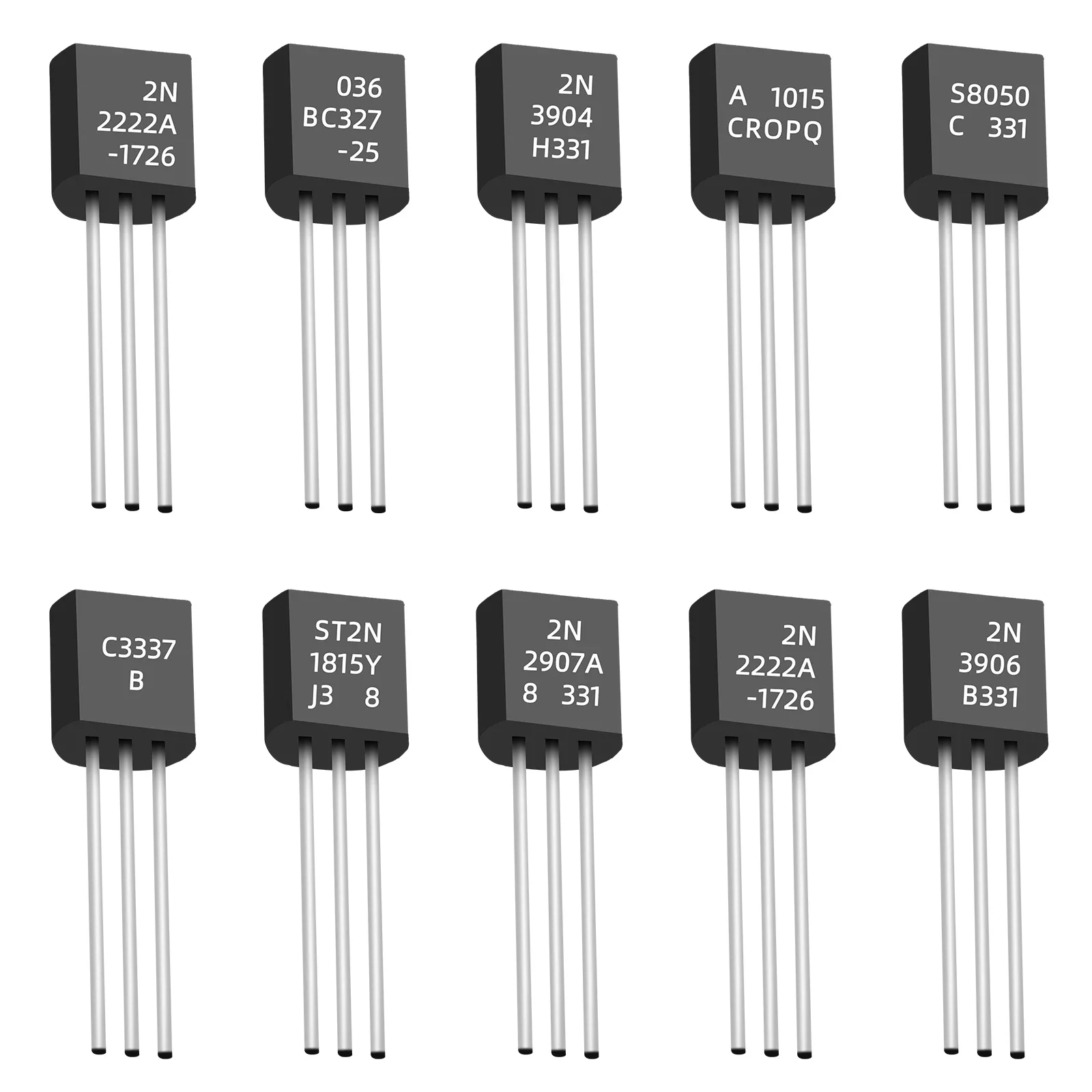 Transistor Kit BC327 BC337 2N2222 2N2907 2N3904 2N3906 S8050 S8550 A1015 C1815 PNP/NPN 10 Values TO-92 Assortment Set 100/220pcs