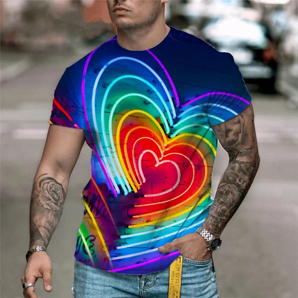 Fashion Rainbow T Shirt Heart Y2k T-Shirt Summer Short Sleeve Tops Lesbians Gays 3D Printed Harajuku Tees Tops Unisex Clothing 4