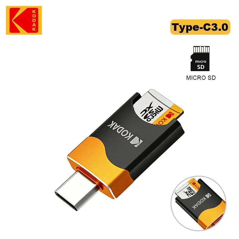 Lector de Tarjetas Micro SD de Alta Velocidad KODAK T330, Adaptador OTG Tipo-C para Teléfonos Móviles, Tabletas y Computadoras, Tarjeta de Memoria TF