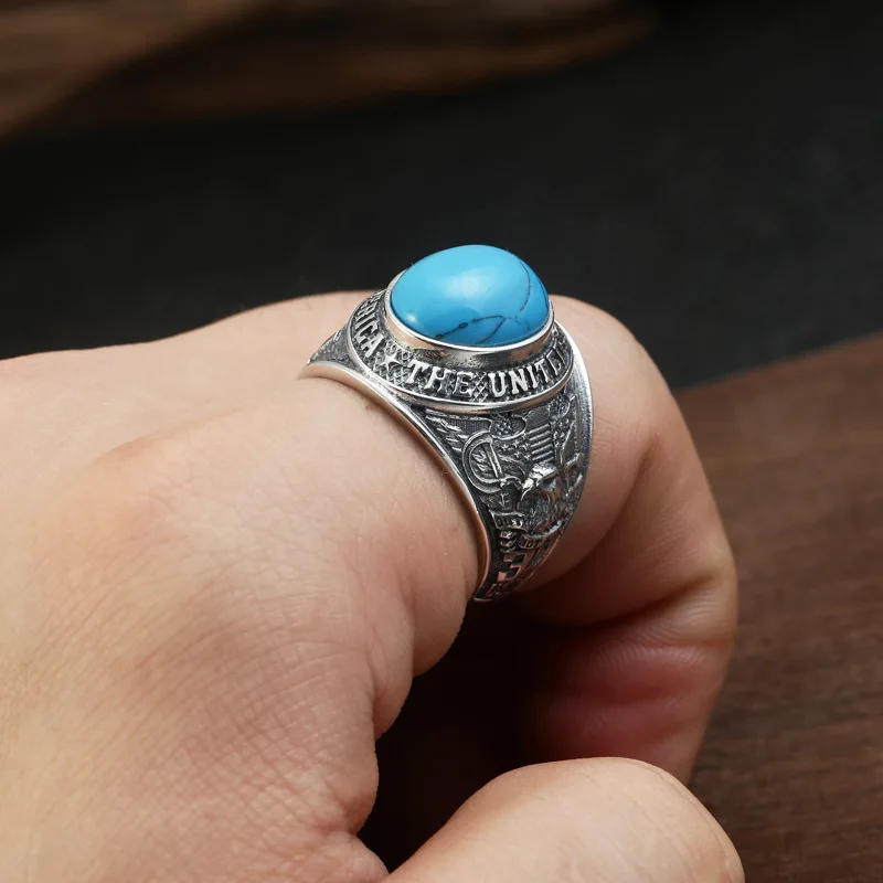 Eagle Turquoise Ring for Men Sterling Silver 10