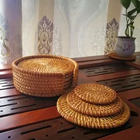 Natural Rattan Woven Teapot Coaster Holder Woven Tea Ceremony Creative Placemat Table Mat Bowl Mat Plate Mat Heat Insulation Mat 4