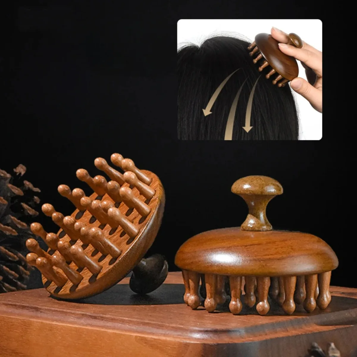 산달우드 마사지 빗 손가락 링 빗 두피 경락 빗 두피 마사지기 정전기 방지 나무 브러시 괄사 도구 전신용