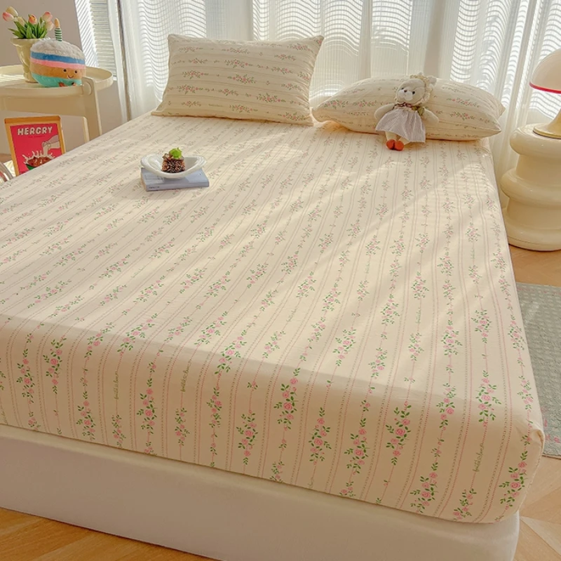 2025 New Type A Washed Crepe Yarn Printing Bed Head Small Fresh Mattress Cover 360 Degree Wrap with Elastic Bedspread 5