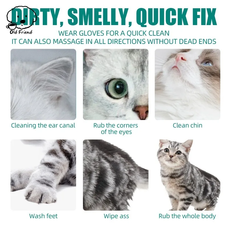 2/6pcs pet disposable cleaning gloves wash free cats dogs SPA bath supplies massage non woven fabric no rinse eye wipe gloves