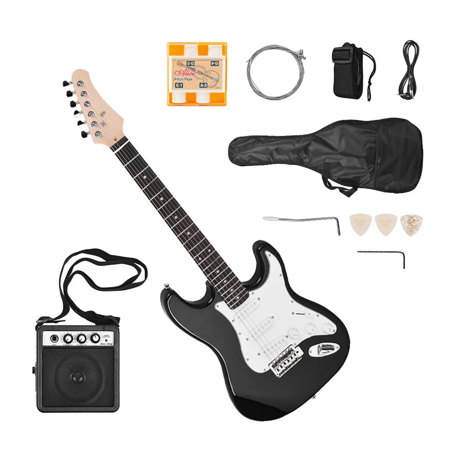 Electric Guitar Solid Wood Paulownia Body Maple Neck 21 Frets 6 String With Speaker Pitch Pipe Guitar Bag Strap Picks Right Hand