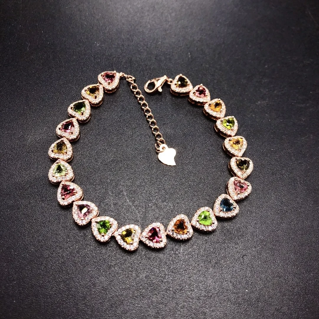 

925 Sterling silver natural tourmaline Bracelet Color crystal Transparent luxury ladies beautiful Christmas gift boutique