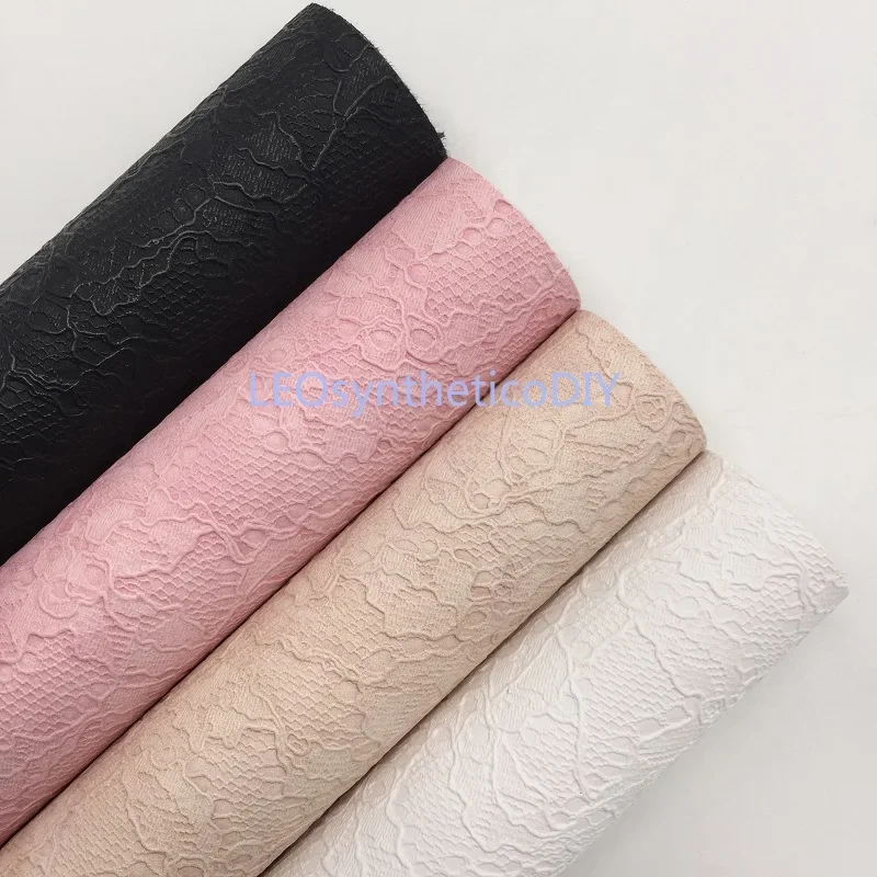 1PC 21X29CM Lace Flowers Embossed Faux Leather Fabric, Synthetic Leather Fabric For Making Bows LEOsyntheticoDIY T316B