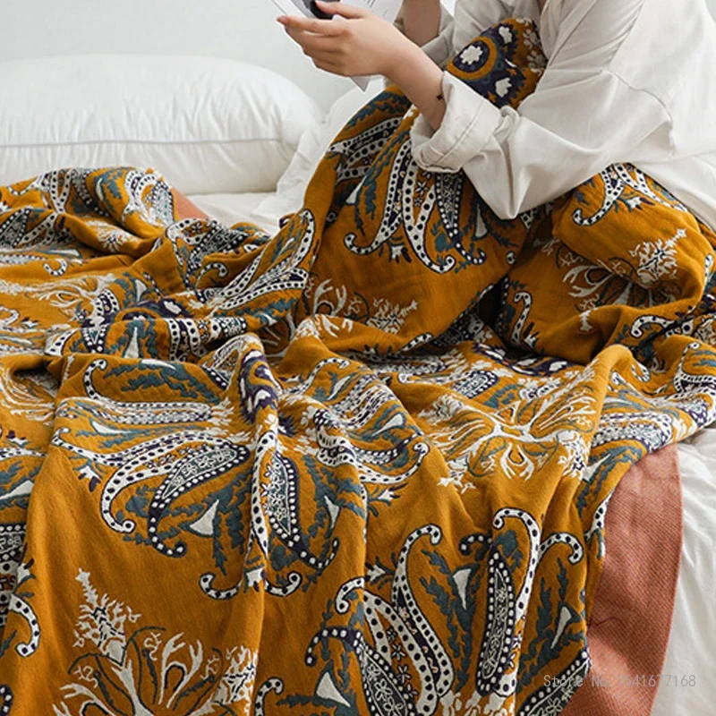 Thin Air-Conditioning Quilt for Adult and Children Five-layer Gauze Towel Bedspread Office Household Sofa Blanket Summer Bedding