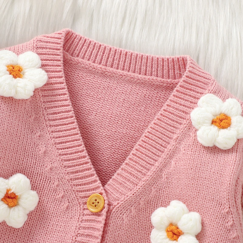 Baby Sweaters Knit Infant Boy Girl Cardigan Fashion Cute 3D Flowers Newborn Outerwear Kid Clothes Long Sleeve Spring Autumn Tops