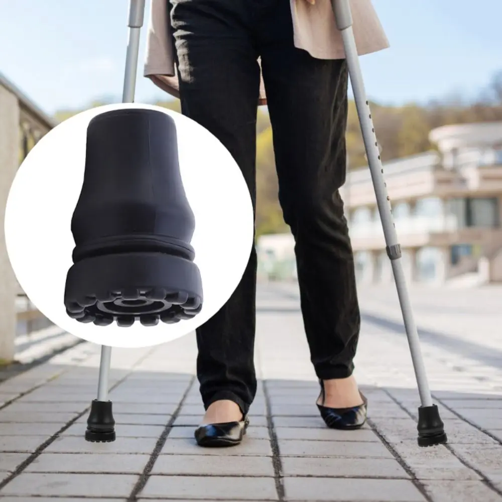 2pcs Anti-Skid Crutch Cane Bottom Pads Black 16/19/22mm Walking Stick Tip Protector Wear -resistant Rubber