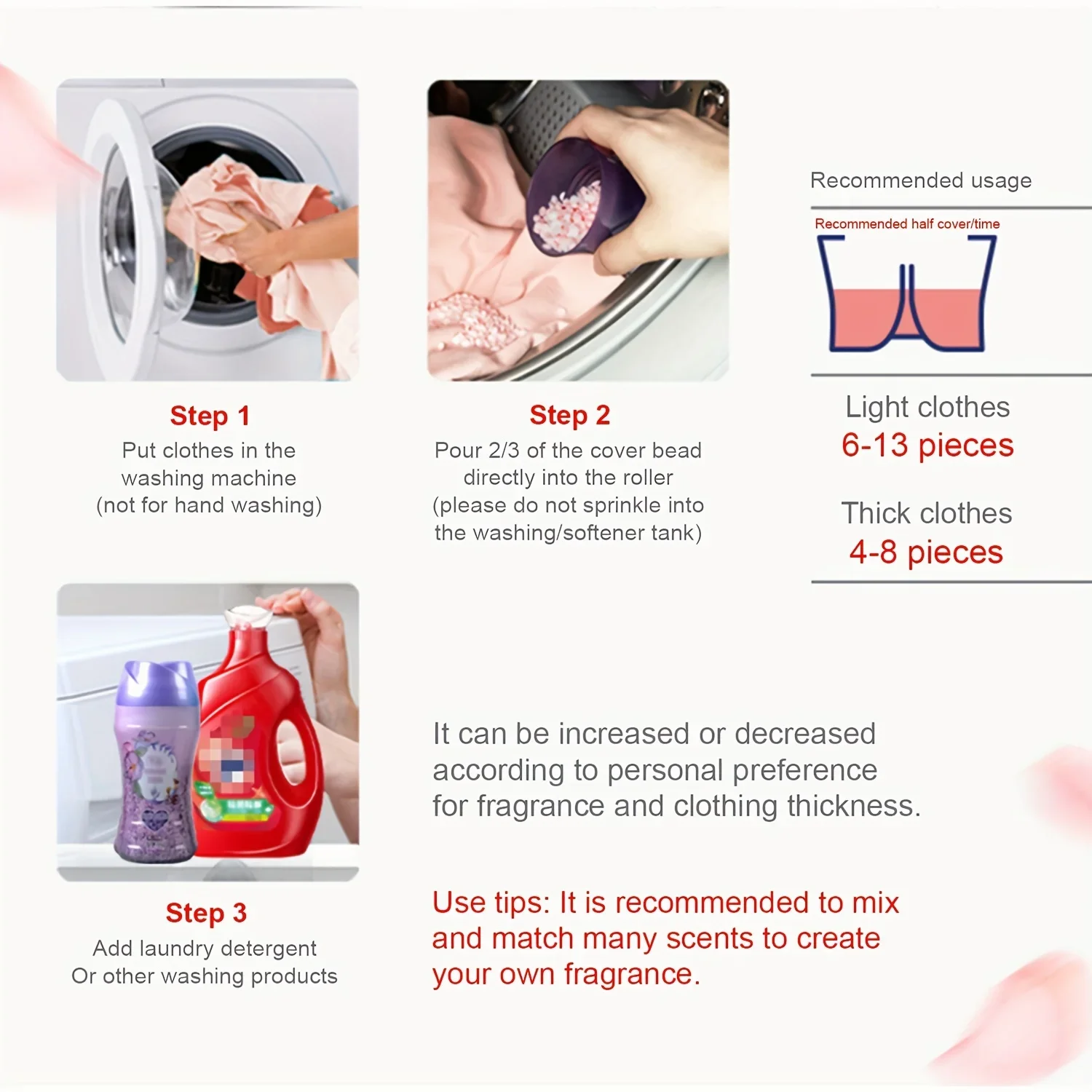 Assorted Floral Scent Booster Beads 8.27inch Plastic Container Washing Machine Compatible Fabric Softening Beads Long-Lasting laundry beads