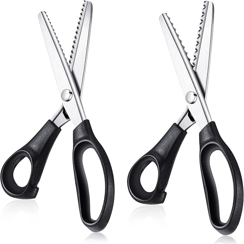 

2 Pack Pinking Shears Stainless Scissors Black Plastic + Stainless Steel Handheld Serrated Crimping Dressmaking Sewing Supplies