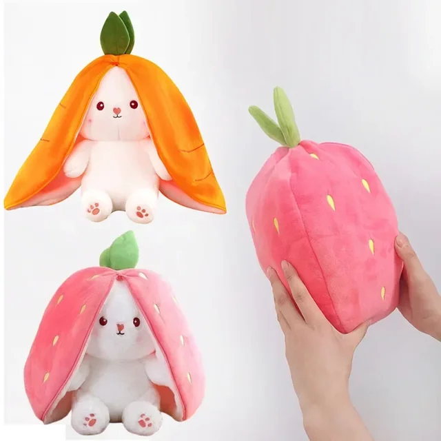 25cm Cute Strawberry Carrot Rabbit Plush Toy Stuffed Creative Into Fruit Transform Baby Cuddly Bunny Doll for Kid Birthday Gift 1