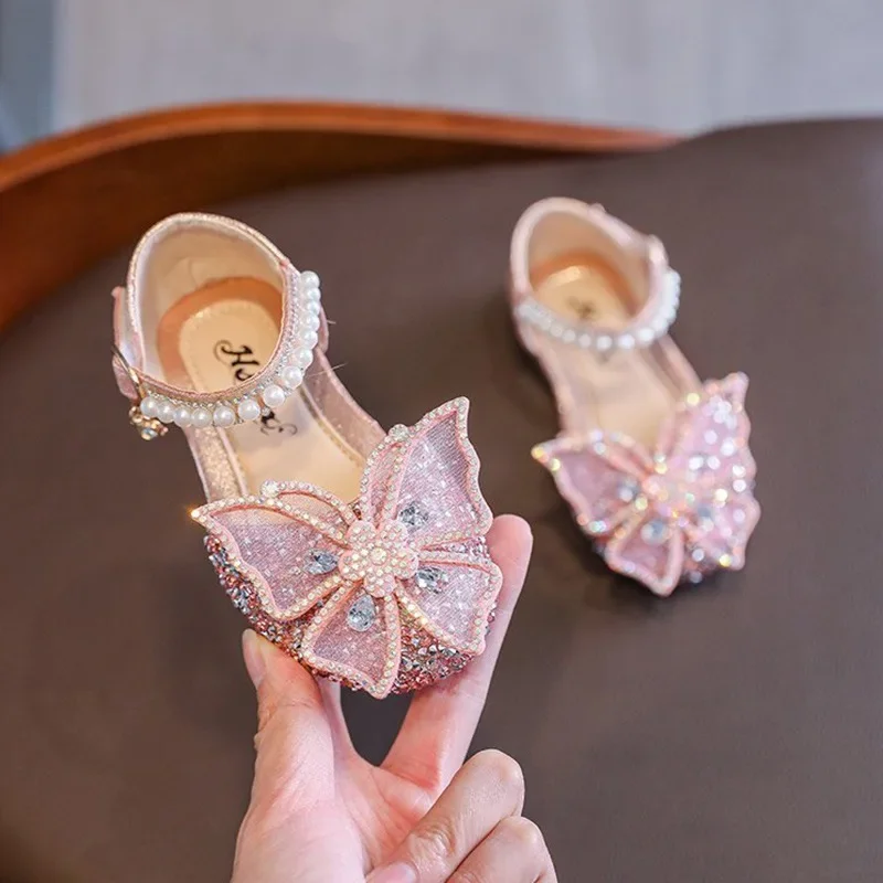 Summer Kids Girls Sandals Fashion Sequins Rhinestone Bow Girls Princess Shoes Child Baby Girl Shoes Flat Heel Sandals