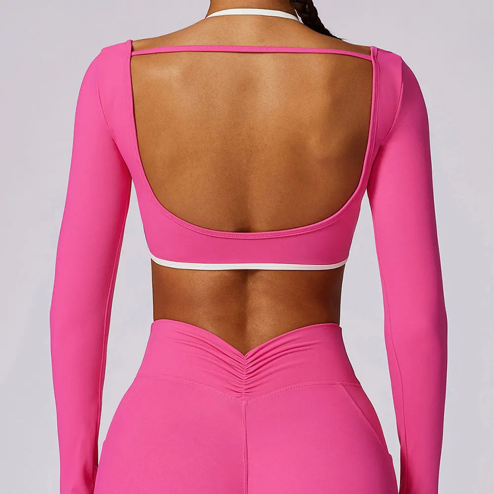 Women's Long Sleeve Top Hollowing Out Yoga Shirts Running T-Shirt Workout Running Fitness Gym Sports Top Training Crop