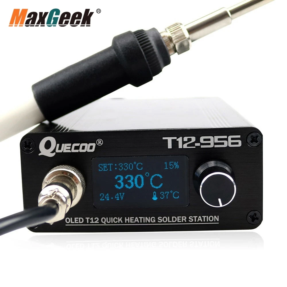 

Maxgeek QUICKO T12-956 OLED T12 Quick Heating Solder Station Kit with Soldering Handle & EU Power Cable