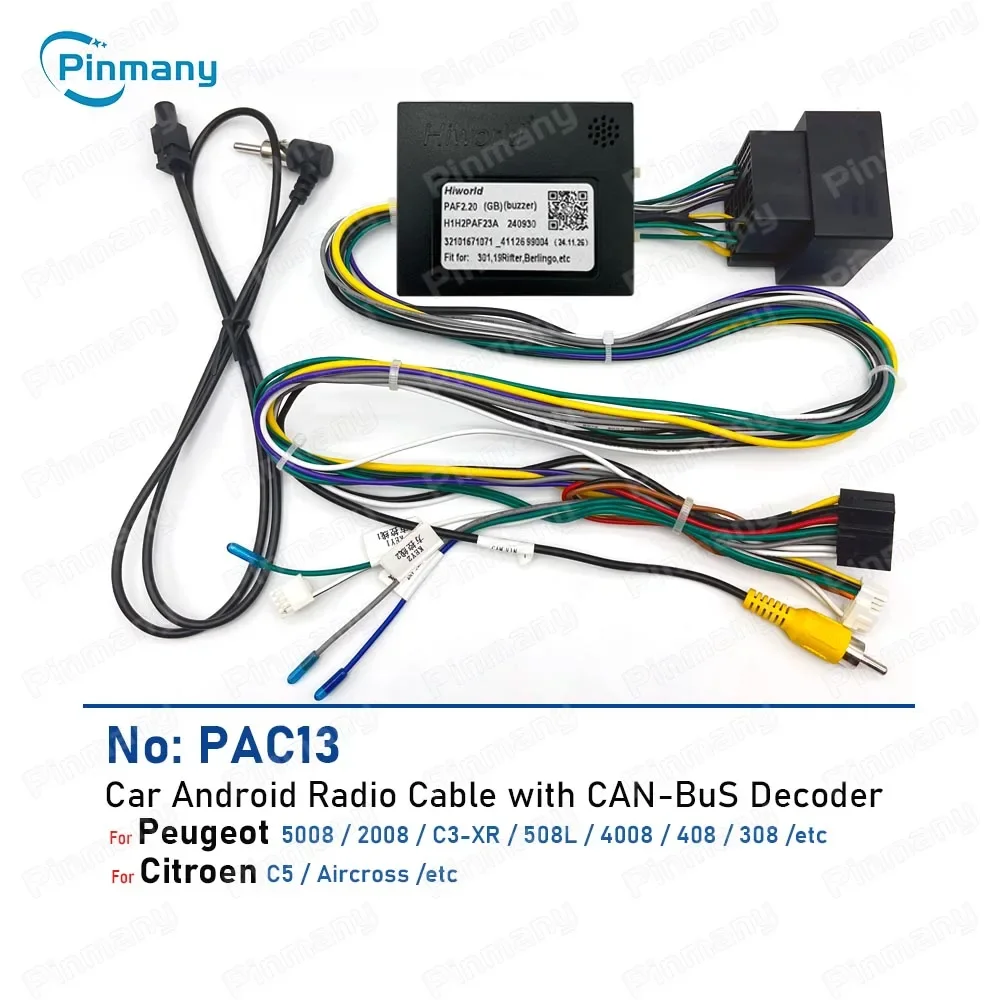 CanBus Adaptateur de câble de faisceau de câblage stéréo pour autoradio Android 16pin, remplacement pour Citroen C4 C5 DS6, remplacement pour Peugeot 5008 3008 2008 207 208 307 408 Câble d'Antenne