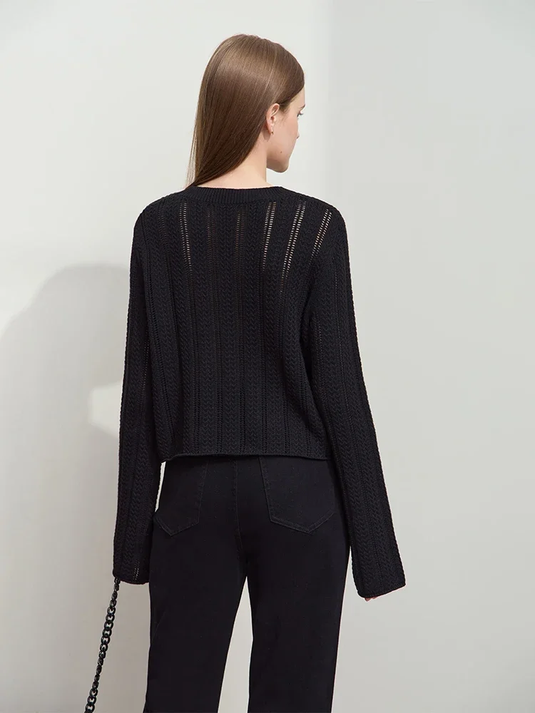 Amii Minimalist Spring New Round Neck Hollow Twisted Flower Pick Hole Process Cotton Knitted Sweater Loose Short Top 12541123 5