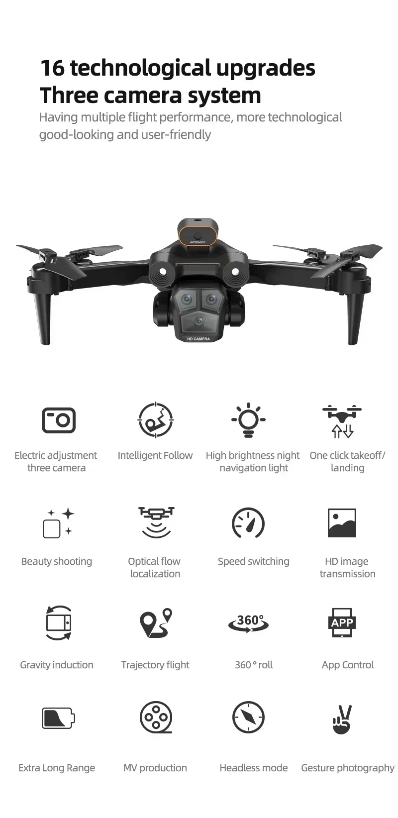 Description Picture 5 of item2025 M4 / M17 RC Drone 4K Professinal with Wide Angle Triple HD Camera Foldable Remote Control Helicopter WIFI FPV Height Hold