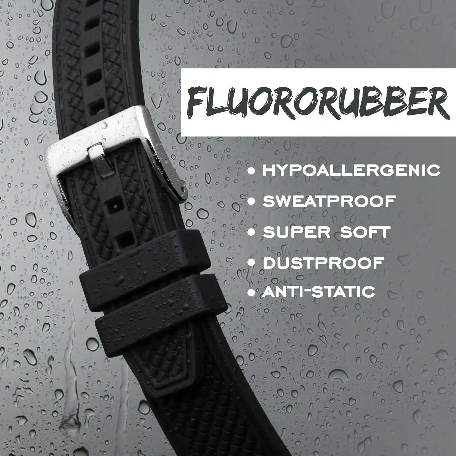 BISONSTRAP High Performance Fluororubber Watch Strap 18mm 20mm 22mm Rubber Quick Release Strap for Men Women Sports Watchband