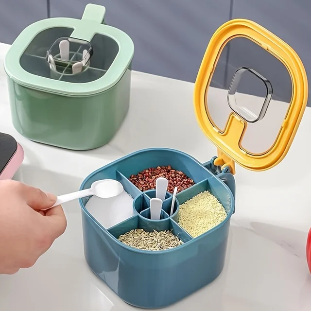 Une boîte d'assaisonnement 4 en 1 de grande capacité avec couvercle et cuillères livrée avec quatre cuillères pour la cuisine domestique pour récipients à sel 1