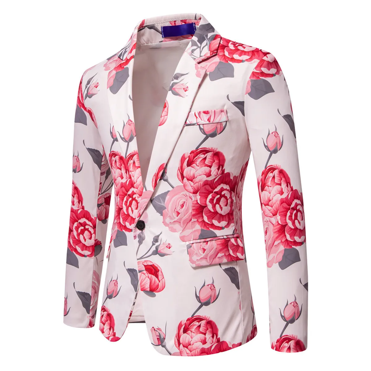 Men's Blazer Suit for 2025 Spring and Autumn Newest Rose Print Party Nightclub Suit Stage Performance Men Clothing - 5