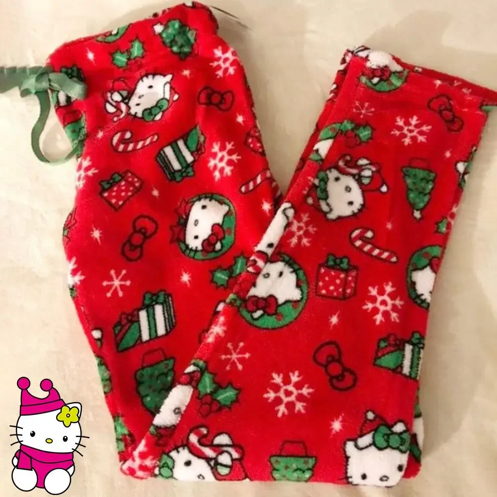 Cartoon Plush Pajama Pants Y2K Hello Kitty Sanrioed Kawaii Spring Winter Soft Thickened Homewear Pants Sweet Girl Student Gift 2