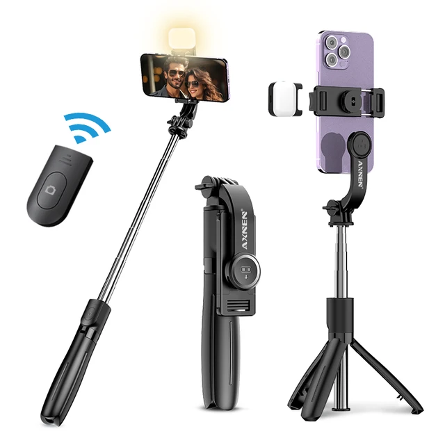 AXNEN L21 Phone Selfie Stick Cellphone Tripod with Extension Rod Bluetooth Remote Control for Android IOS Smartphone Shoot Vlog