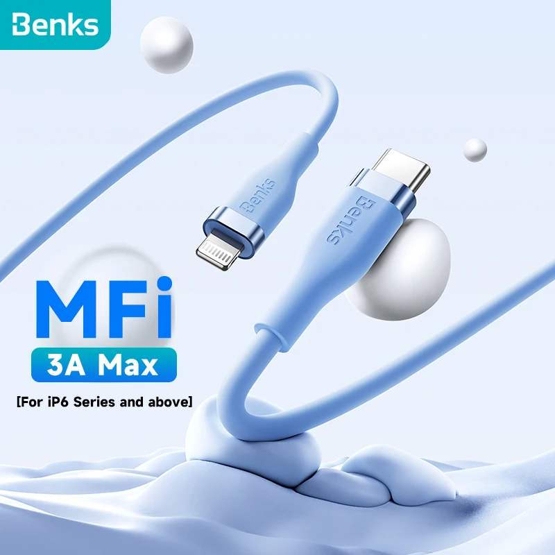 Кабель Benks Cloudz PD 2,0 3A для быстрой зарядки, сертифицированный MFi, Кабель с разъемом Lightning для iPhone и iPad, поддерживает питание
