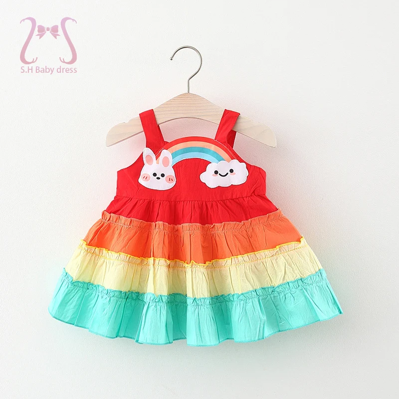 

Summer Colorful Rainbow Children Clothes Birthday Party Princess Dress For Baby Girls Fashion Toddler Kids Costume 0 To 3 Years