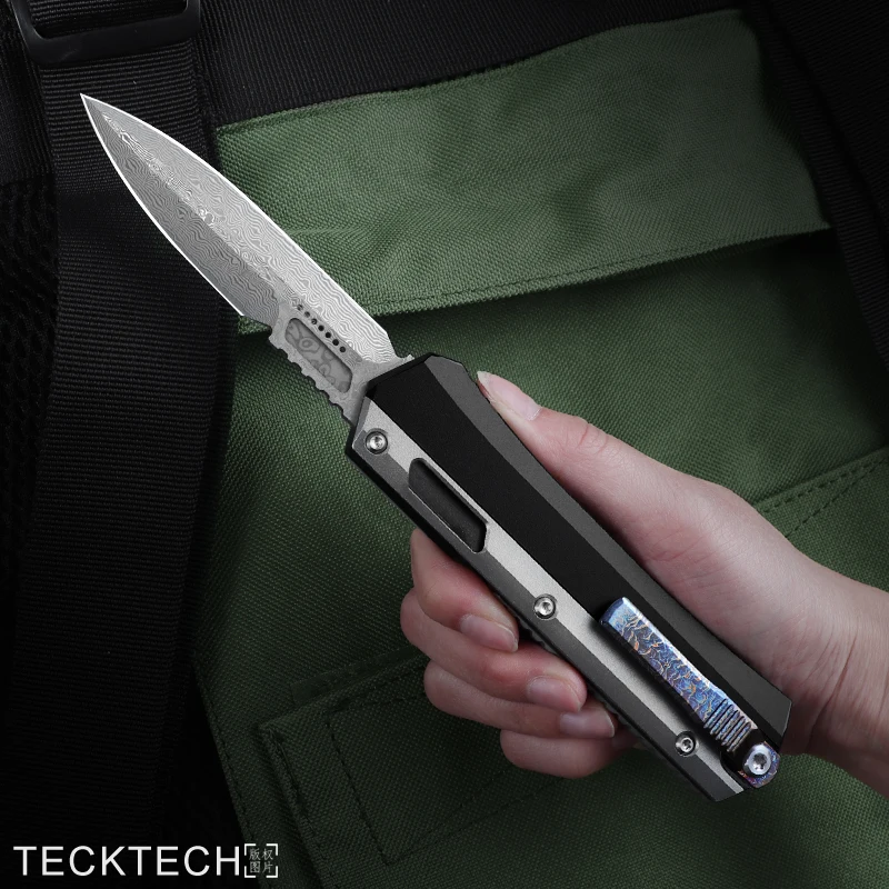 

High End GLYKON KNIVES Damascus Blade TC4 Titanium Back Clip CNC T7 Handle MICRO OTF TECH EDC Combat Tactical Pocketknife