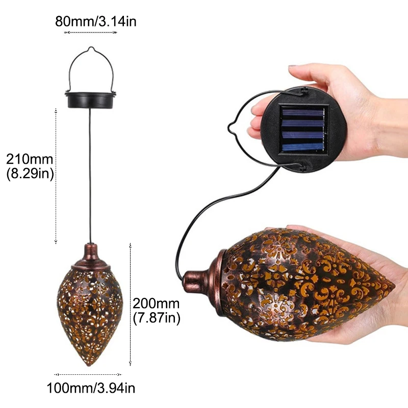 Hanging Solar Lights Outdoor Waterproof LED Garden Decoration Metal Lantern For Patio Porch Yard