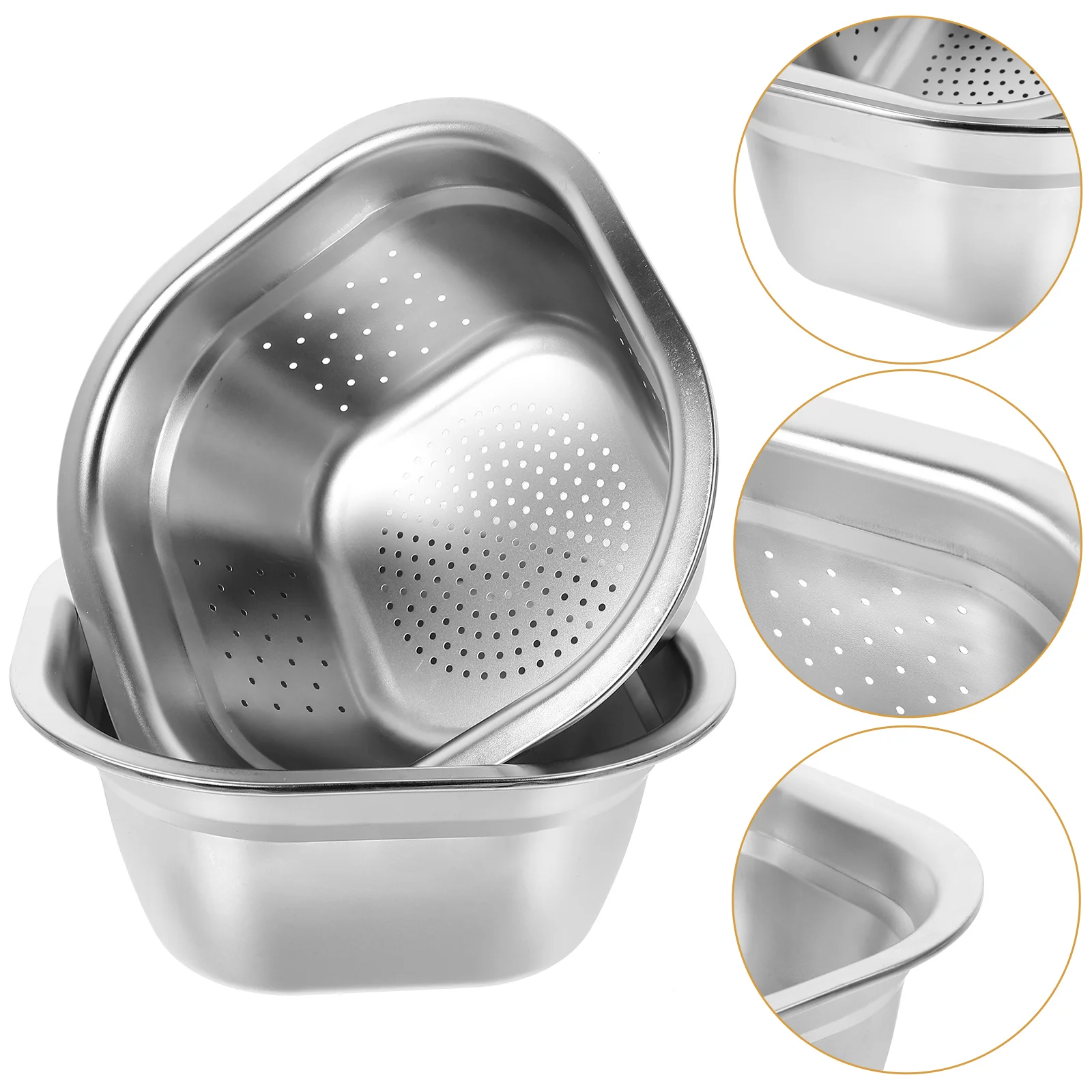 

Filter Stainless Steel Drain Basket Strainers Fine Mesh Set Colander Sieve Sifter Mixing Basin Rice Washing