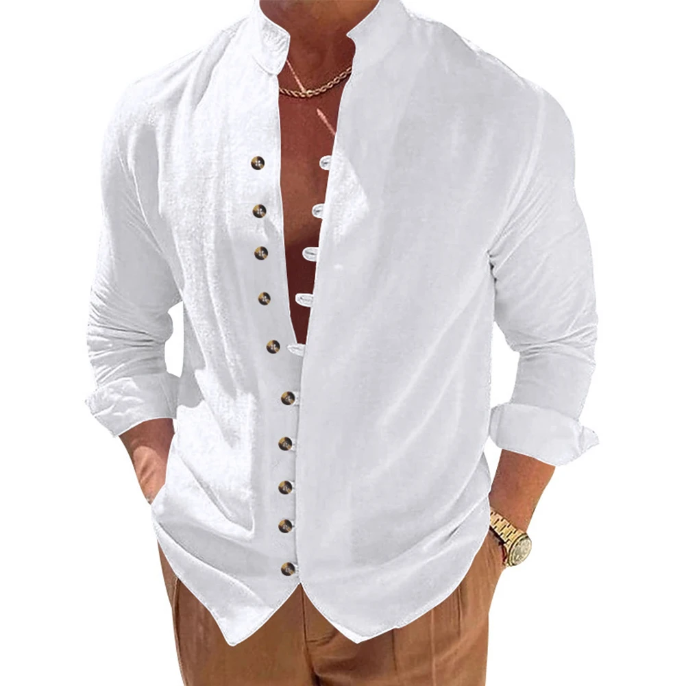 Mens Casual Dress Shirt Long Sleeve Loose Blouse Button Down Shirts Tops Tees
