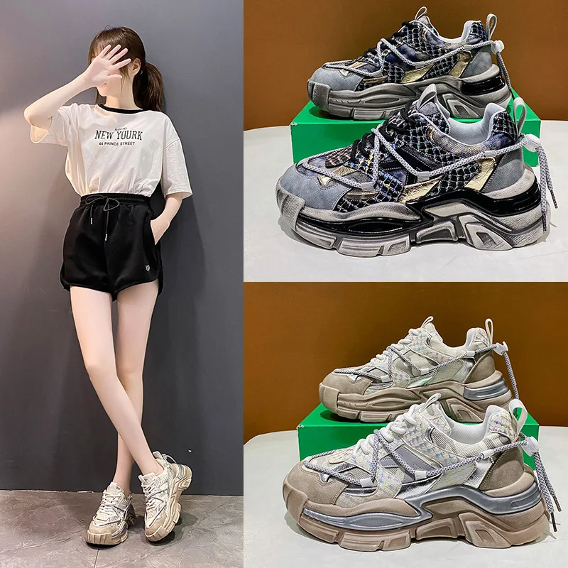 

Vintage do old women's autumn thick sole casual sneakers