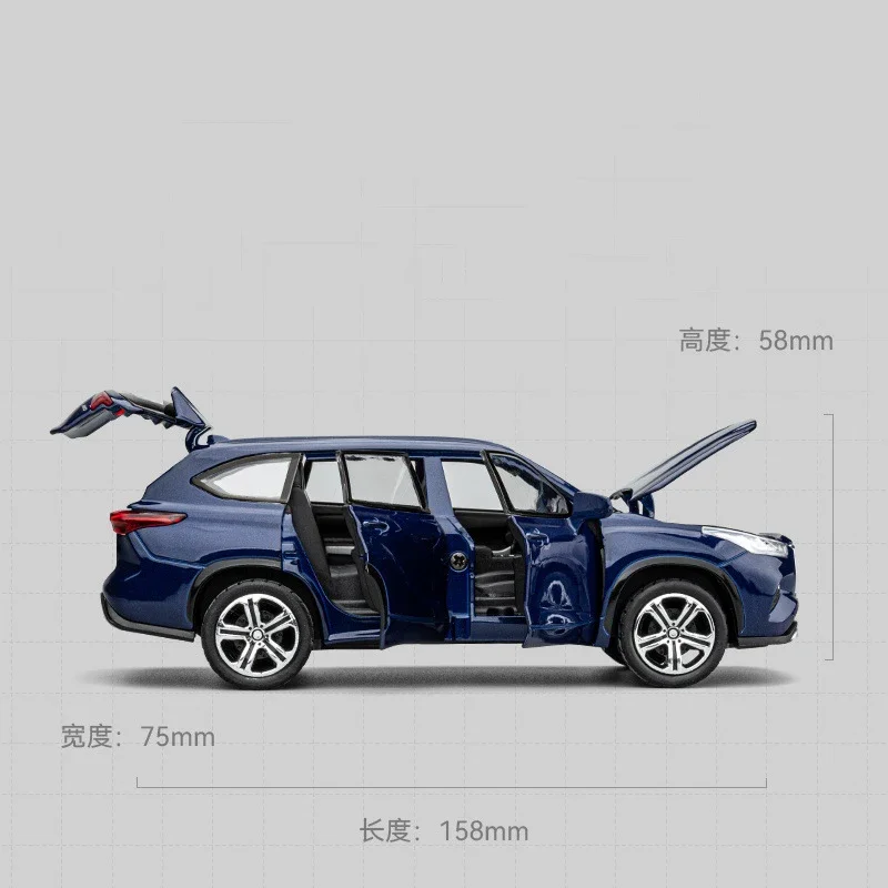1:32 Toyota Highlander 2023 SUV Alloy Die Cast Toy Car Model Sound and Light Pull Back Children's Toy Collectibles Birthday Gift 3