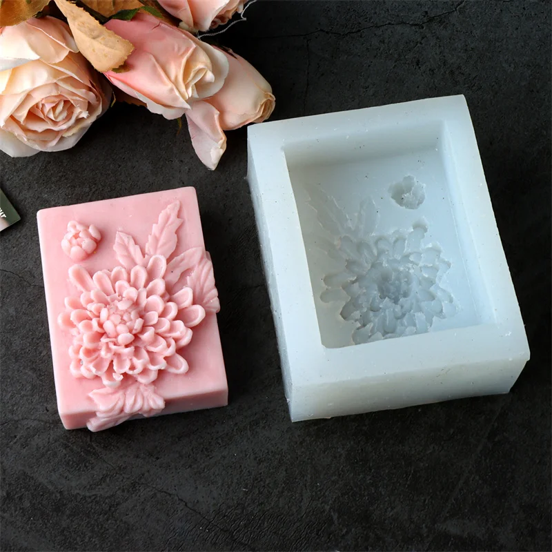 Flat floral pattern relief silicone soap mold DIY lily peony floral fragrance soap make tool silicone mold