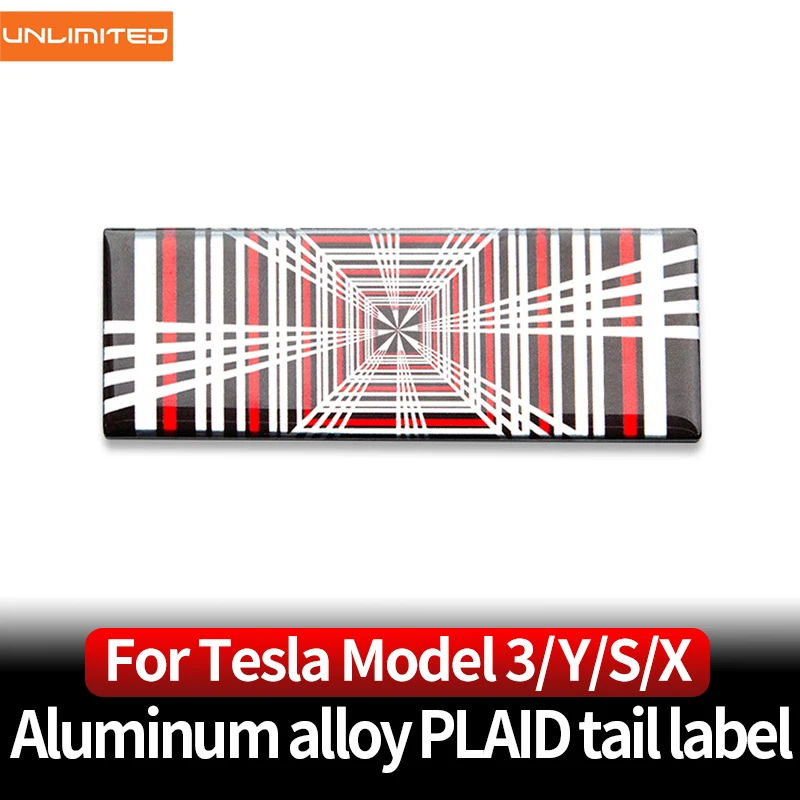 

For Tesla Car Aluminum Alloy 3D Auto Logos Model3Y/S/X PLAID Tail Label Sequin Sticker Trim Exterior Decoration Accessories Kit