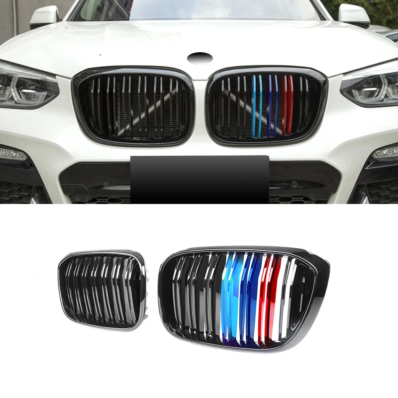 

For BMW X3 X4 G02 G01 18-21 2PCS Front Double Pole Sport Radiator Grille Air Grille Kidney Grille Set Trim X3M X4M