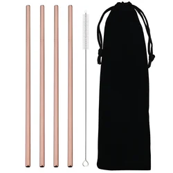 Deluxe Stainless Steel Reusable Straw Set with Cleaning Brush & Carry Bag - Eco - Friendly Drinkware Accessories (Rose)